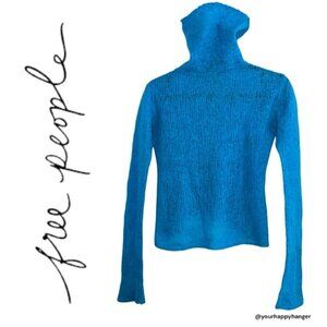 Free People MERINO WOOL boho blue Longsleeve knit turtleneck slim top sweater XS